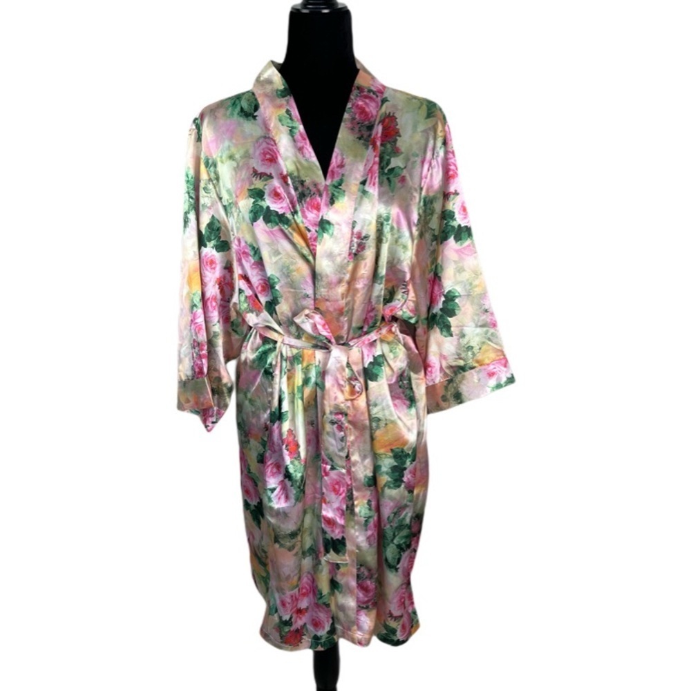 ✅David’s Bridal WATERCOLOR FLORAL Print Silky ROBE size L/XL